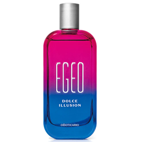 Frasco retangular com pontas arredondadas em degradê vibrante do rosa pink ao azul royal do perfume Egeo Dolce Illusion de 90ml.